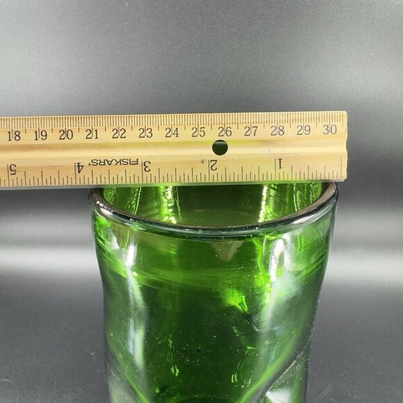 1970s Hand Blown Emerald Green Tall Cylinder Glass Vase Dimple Hand Made Vintage - Picture 4 of 14